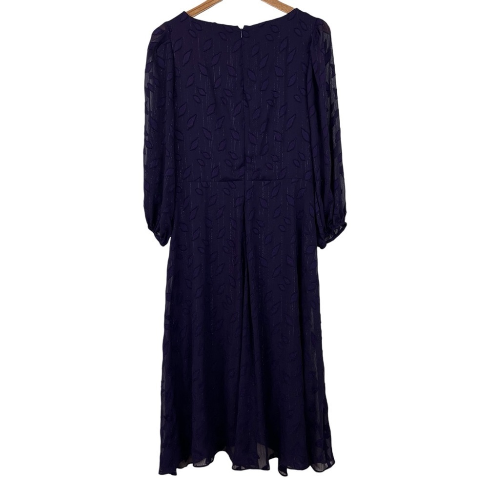 DKNY Women's Purple Balloon-Sleeve V-Neck Dress with belt Size 14 - Picture 5 of 6